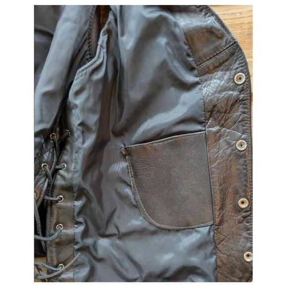 J Winter Leather Biker Vest Large Brown Western Yoke Lace Up Buffalo Snaps USA - Picture 10 of 12